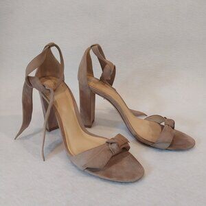 Alexandre Birman Sandals 38 US 8 Clarita Nude Suede Block Heel Bow Ankle Strap.